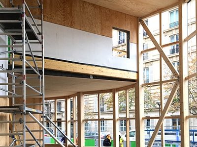 Construction d'un pavillon en bois sur le site Morland Mixité Capital
