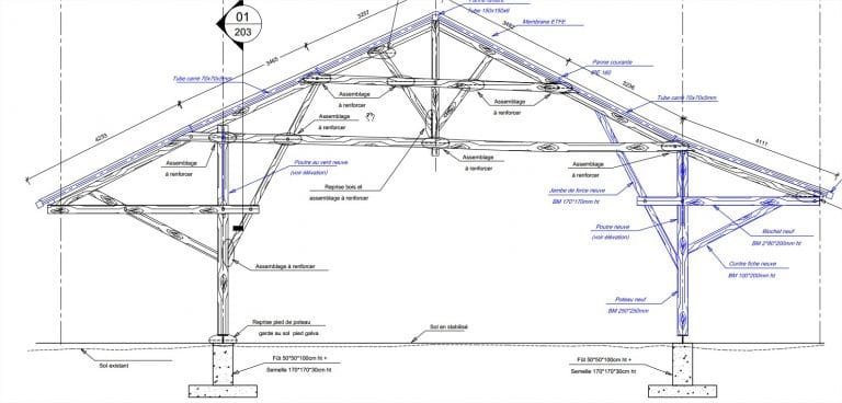 Réhabilitation d'une halle en charpente bois